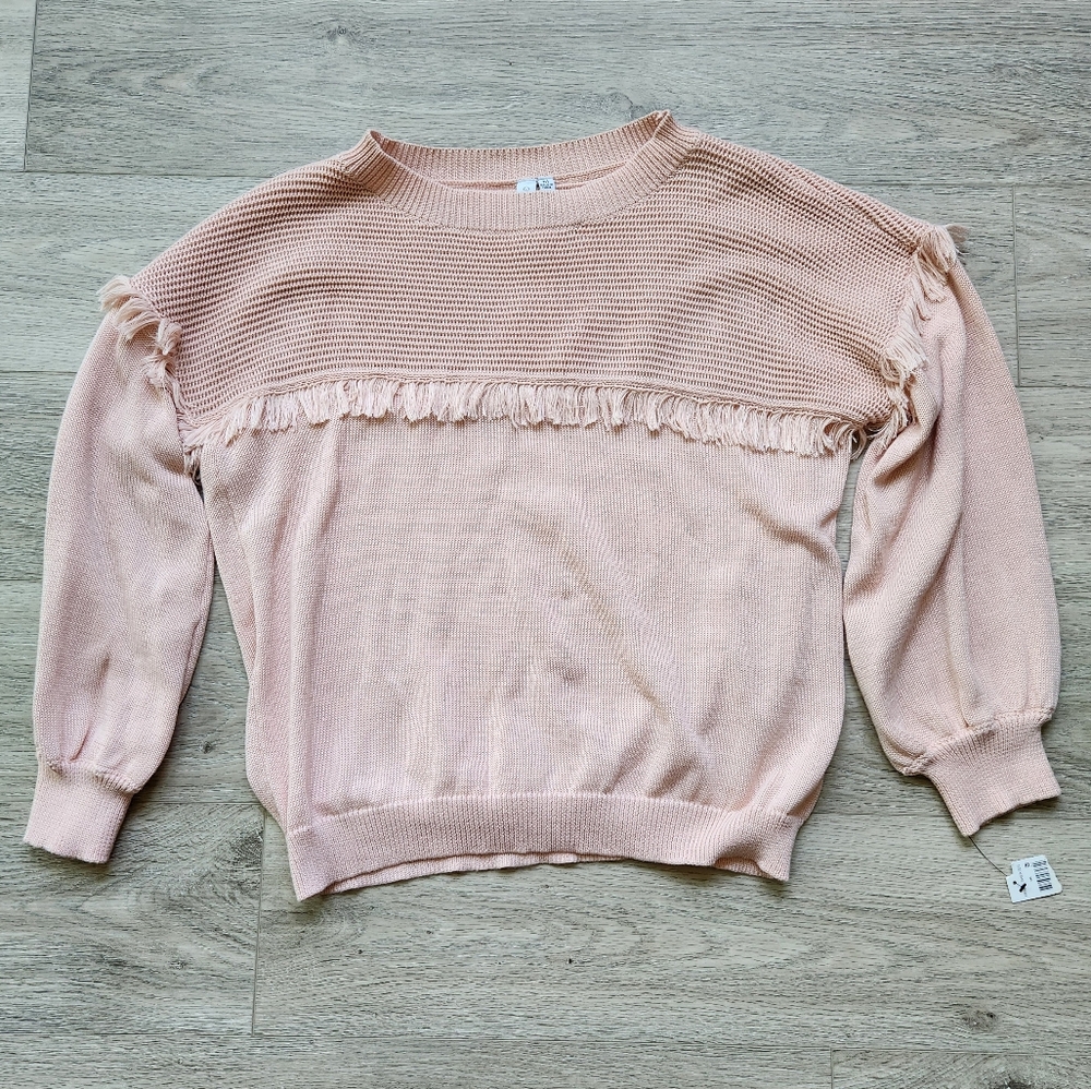 Grace + Karma Pink Fringe Sweater Womens Medium Long Sleeve Knit Nwt